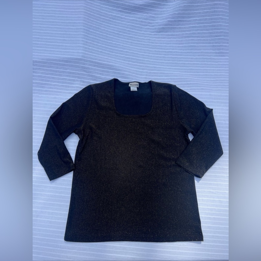 Western Collection Women’s Top Black & Gold Size L 3/4 Length Sleeve Metallic
